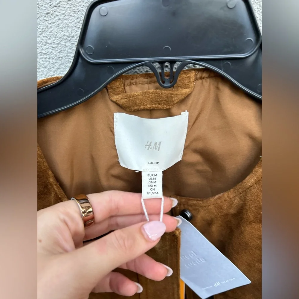 NWT! H&M Brown Suede Leather Jacket - Picture 14 of 16